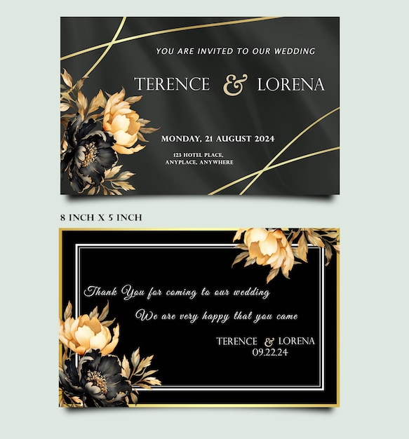 PSD black template invitation wedding design black and gold invitation