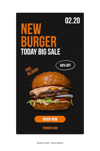 PSD black theme burger instagram stories template psd