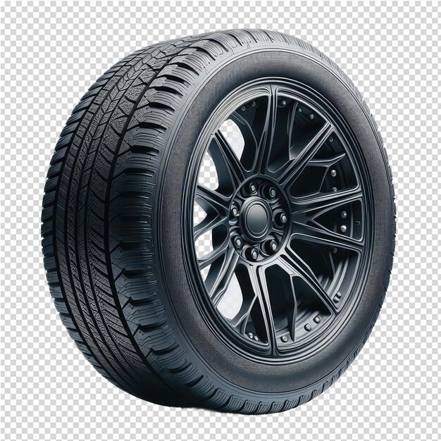 PSD a black tire is upside down and the wheel is on a transparent background