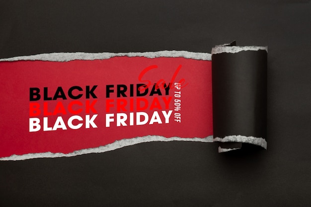 PSD black torn paper and the text black friday sale mockup template