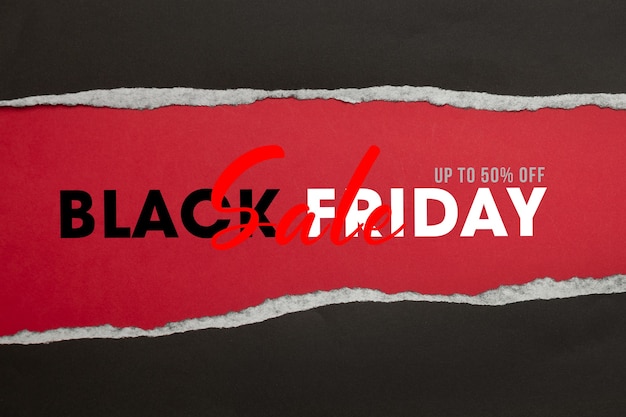 PSD black torn paper and the text black friday sale mockup