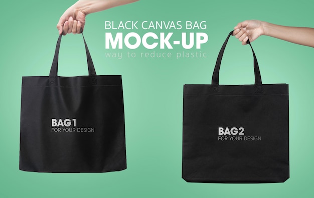 PSD black tote shopping bags mockup