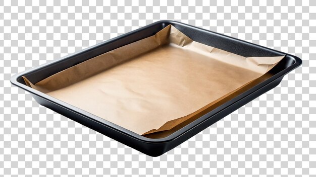 PSD black tray on baking sheet isolated on transparent background