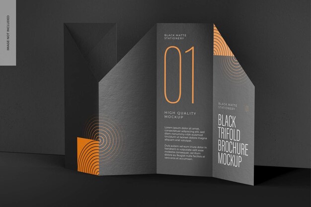 PSD black trifold brochure mockup, opened