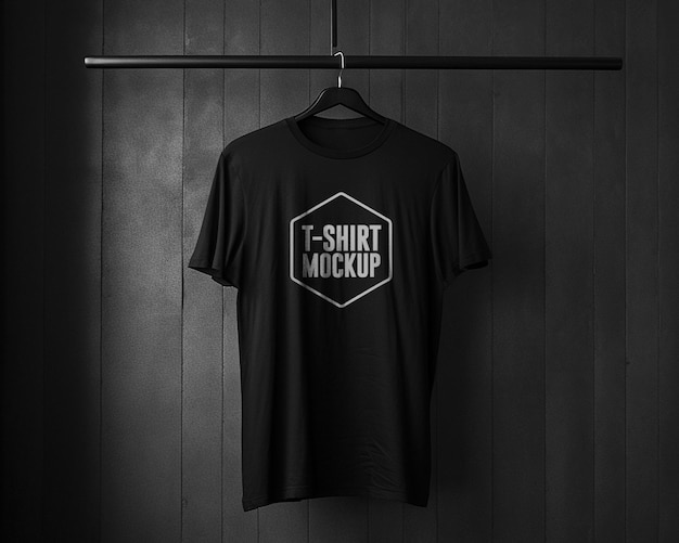 PSD black tshirt front view mockup template