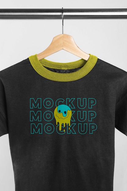 Black tshirt on hanger minimal scene mockup