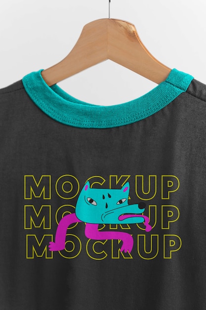 ハンガーモックアップの黒のTシャツ