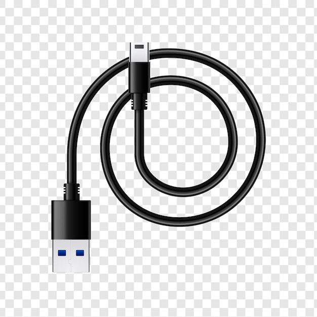 Черный кабель USB 30 изолирован на прозрачном фоне