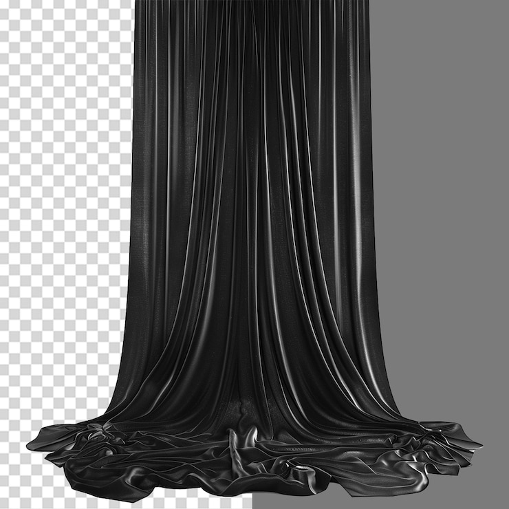 PSD black wall curtains on transparent background