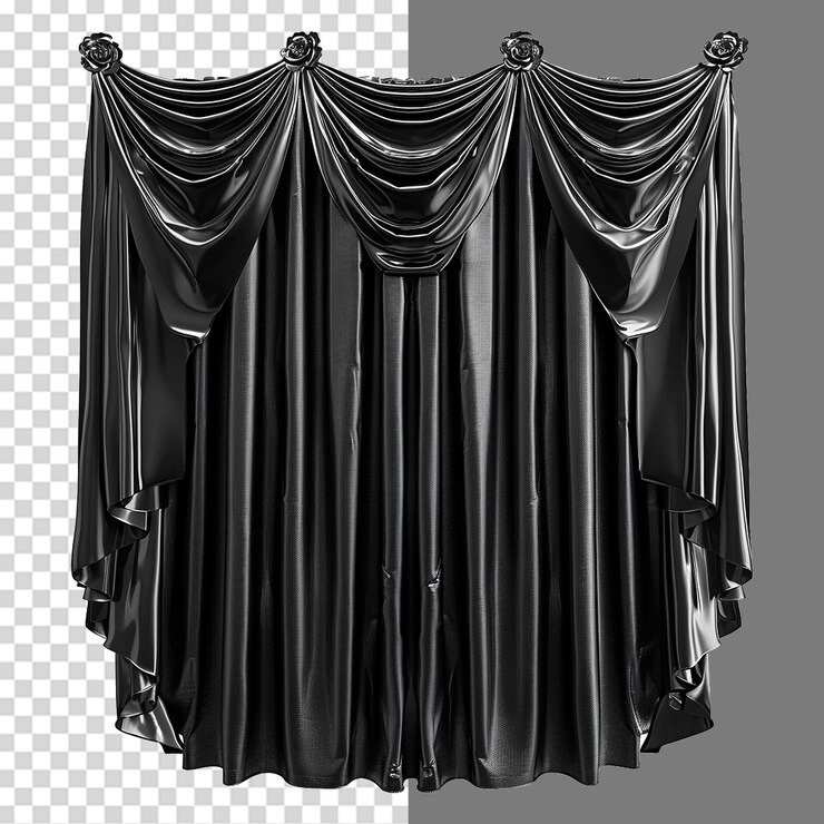 PSD black wall curtains on transparent background
