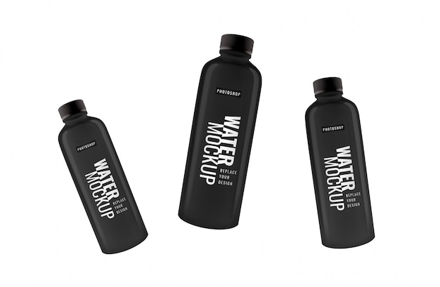 Black water bottle mockup minimal realistic