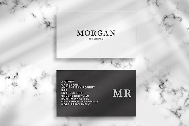 PSD black and white business card mockup on marble background