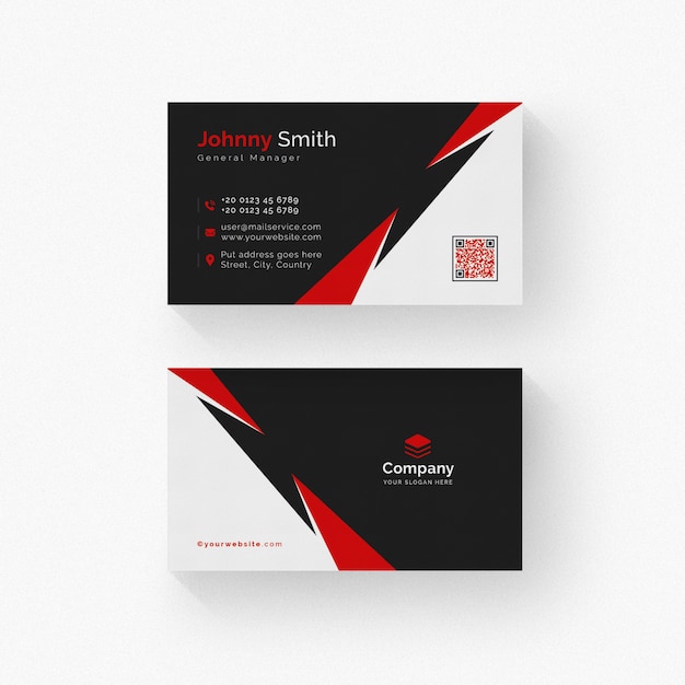 PSD black and white business card with red details