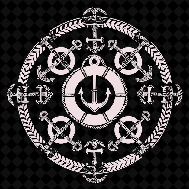 A black and white circle with a white anchor