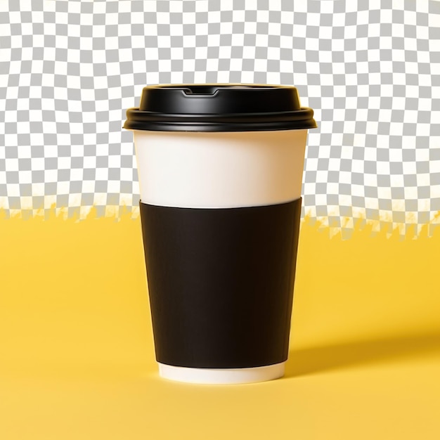 PSD black and white coffee cup with a black lid on a transparent