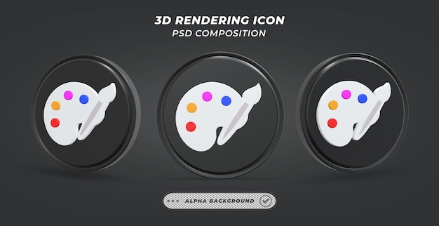 PSD black and white color palette icon in 3d rendering