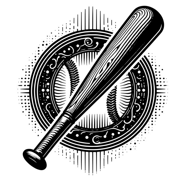 PSD a black and white drawing of a baseball bat with a logo on it