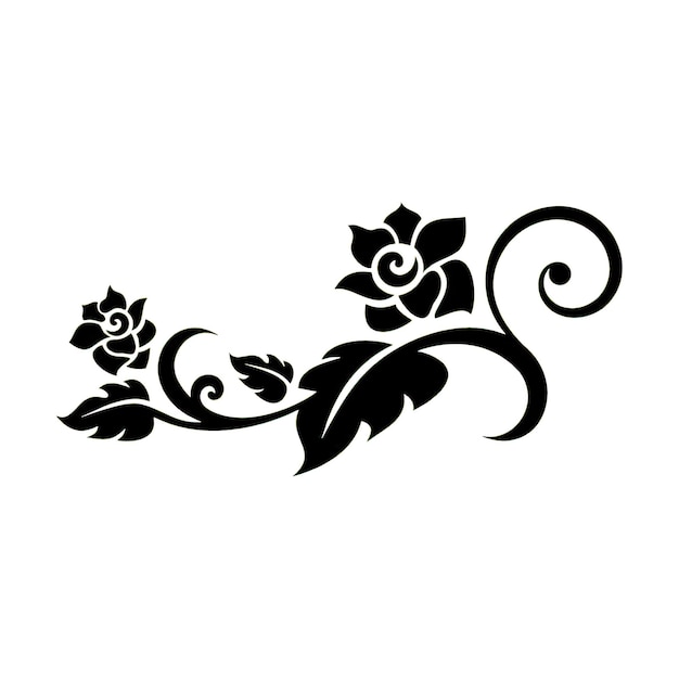 a black and white drawing of a flower and leaves