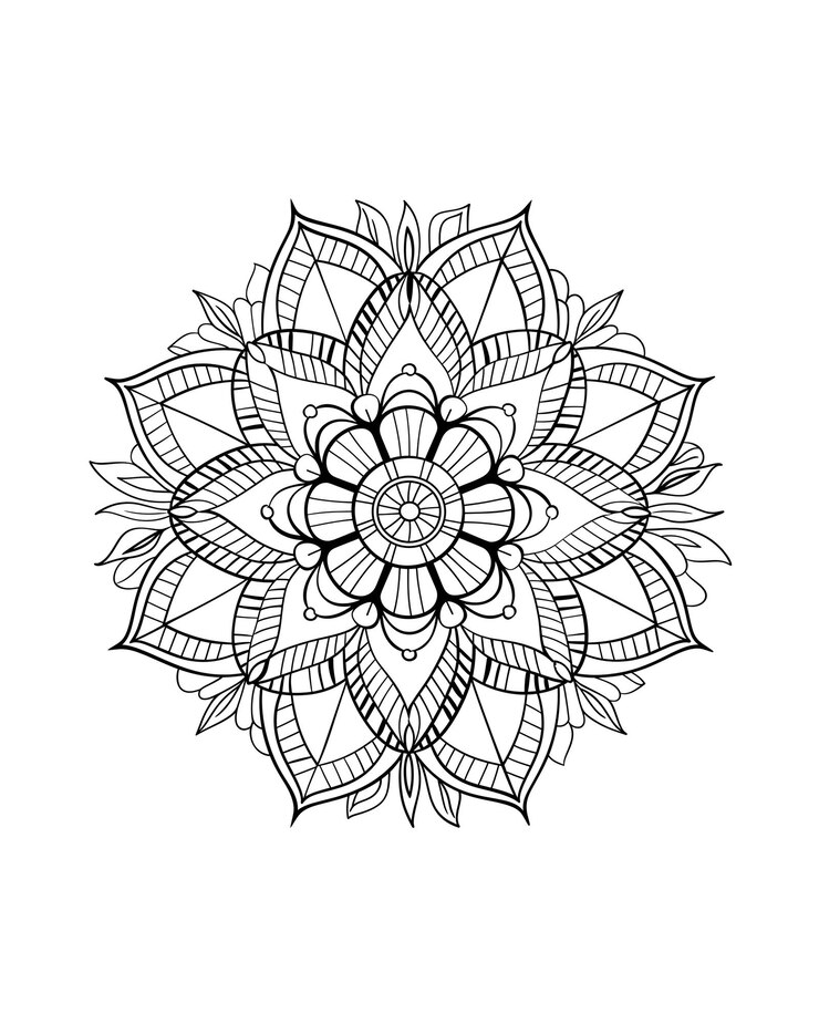 PSD a black and white drawing of a flower with a design that says mandalas