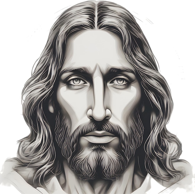 PSD black and white drawing of jesus christ