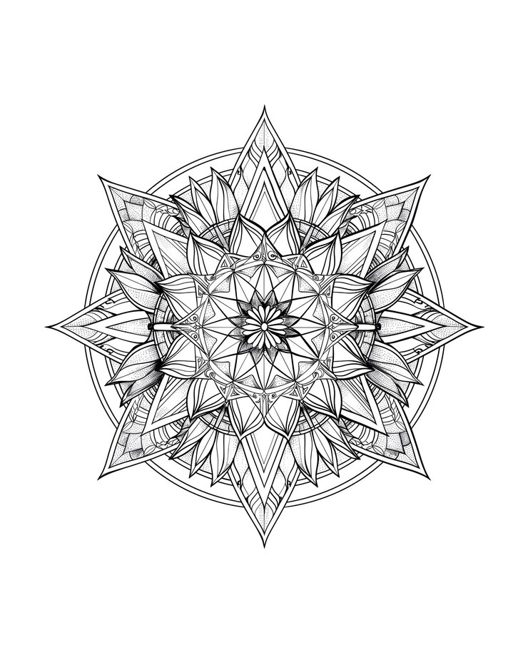 PSD a black and white drawing of a mandala with a design that says the word on it