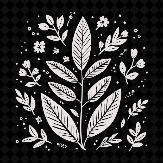PSD a black and white drawing of a plant with flowers and the words quot spring quot on it