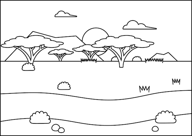 a black and white drawing of trees and clouds with the words f m