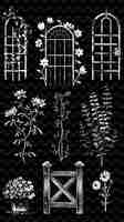 PSD un disegno in bianco e nero di una finestra con fiori e una finestra