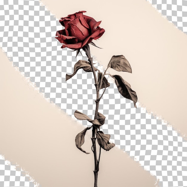 Black and white dried rose on transparent background