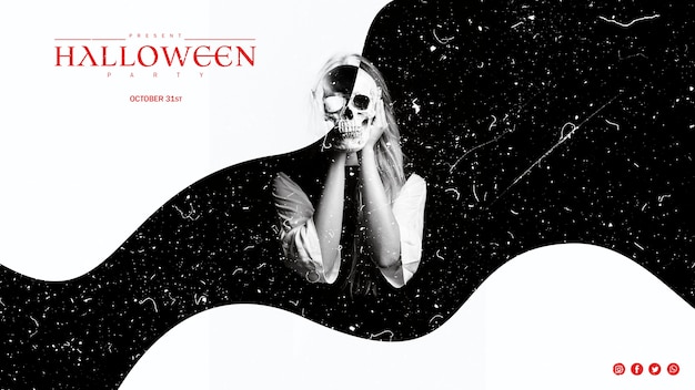 black and white effect on woman holding a skull