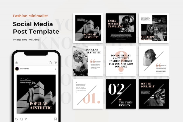 Черно-белая Мода Продажа Instagram Пост Шаблон Набор