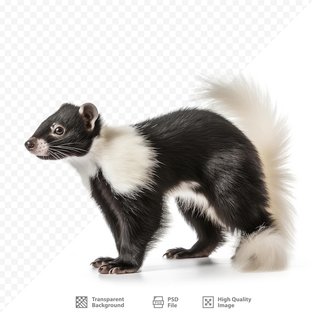 PSD a black and white ferret stands on a white background with a white background with words 