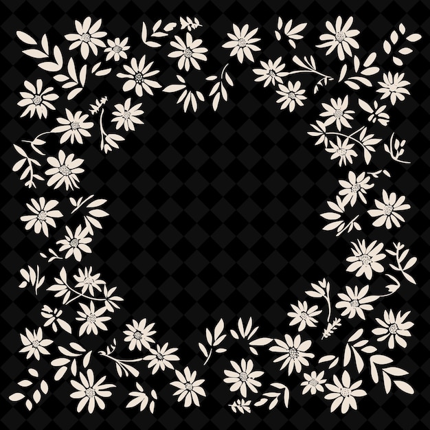 PSD a black and white floral design with a black background with white flowers