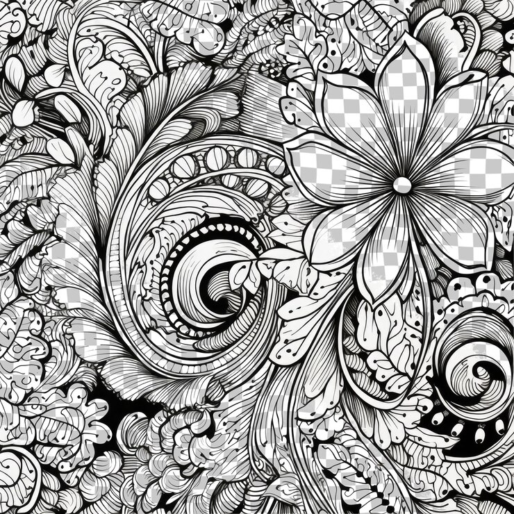 PSD a black and white floral design with a flower and a flower