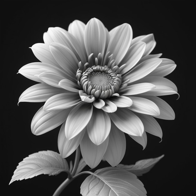 Black and white flower psd on a white background