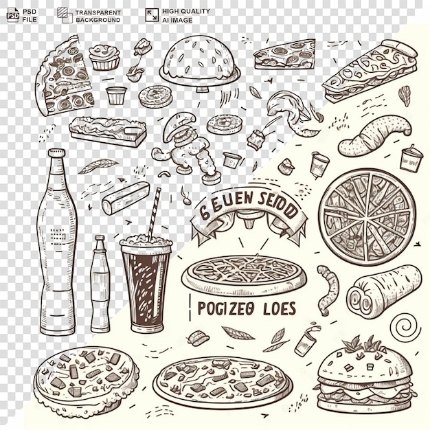 PSD black and white food collection transparent background