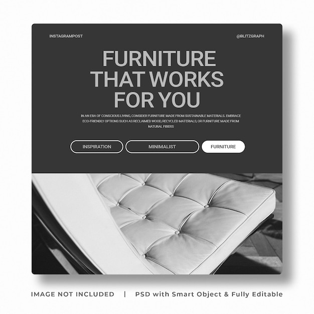 PSD black and white furniture social media post banner template