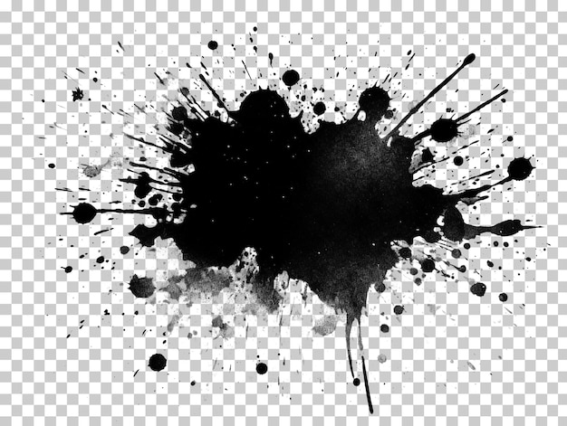 Black and white grunge ink splat isolated on transparent background png psd