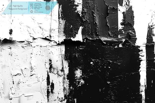 Black and white grunge texture background smudged and rough on transparent background