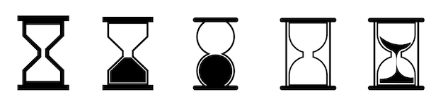 黒と白の砂時計アイコンセット サンドタイマーベクトルイラスト