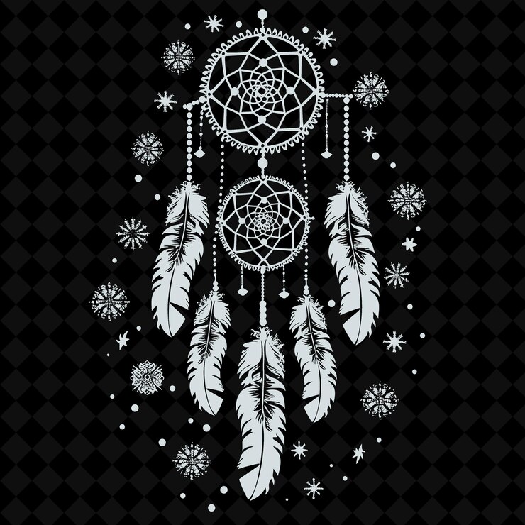PSD a black and white illustration of a dream catcher