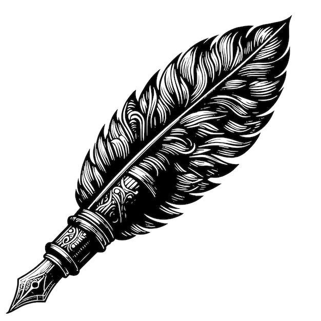 PSD black and white illustration of a fountain pen