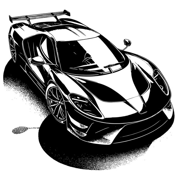 PSD black and white illustration of a hypercar sports car