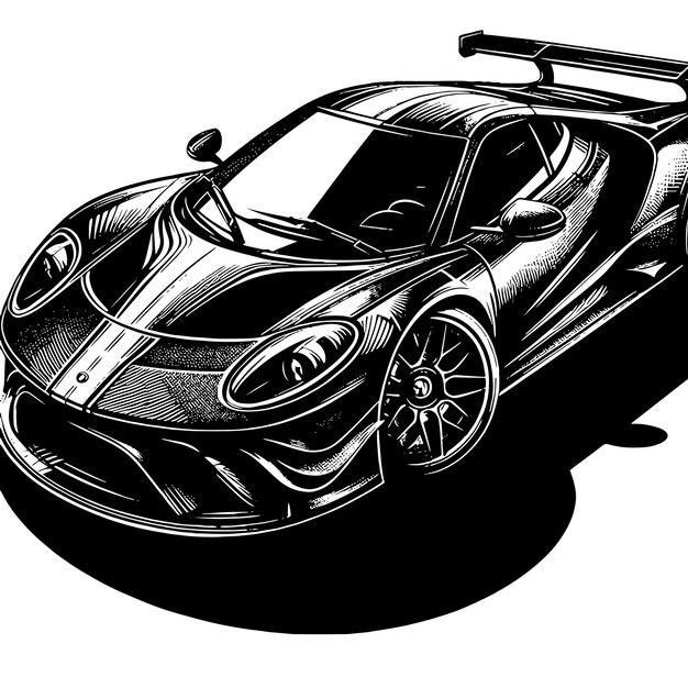 PSD black and white illustration of a hypercar sports car