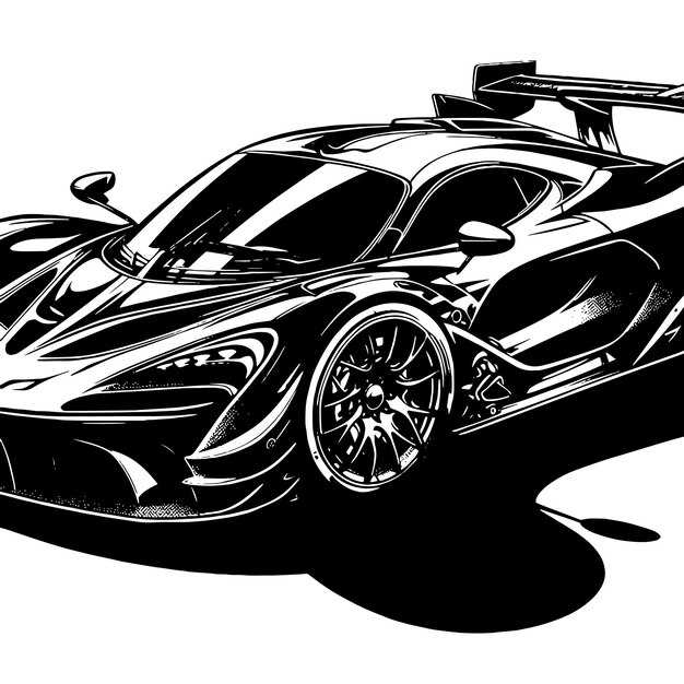 PSD black and white illustration of a hypercar sports car