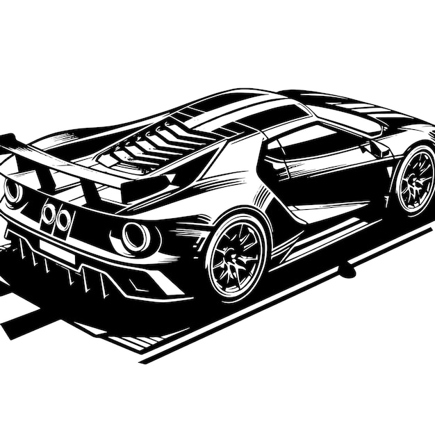 PSD black and white illustration of a hypercar sports car