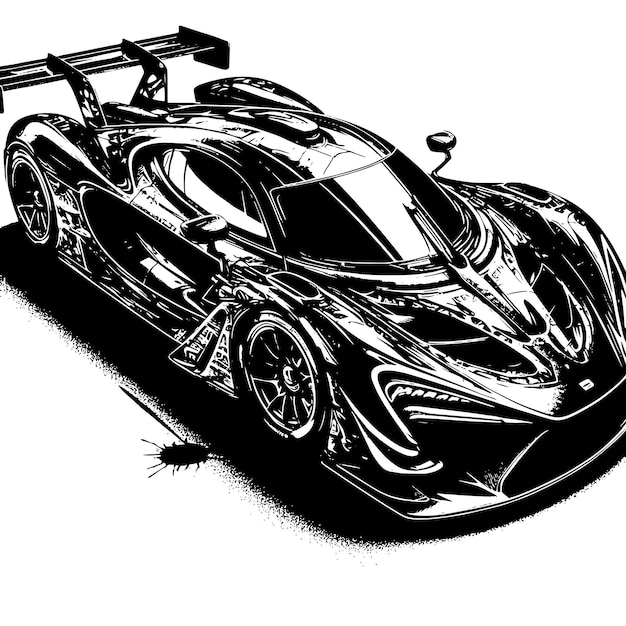 PSD black and white illustration of a hypercar sports car