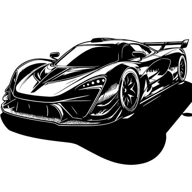 PSD black and white illustration of a hypercar sports car