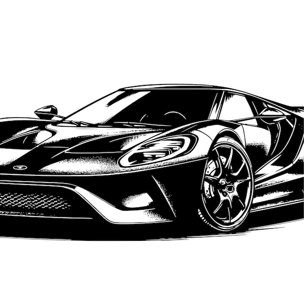 PSD black and white illustration of a hypercar sports car