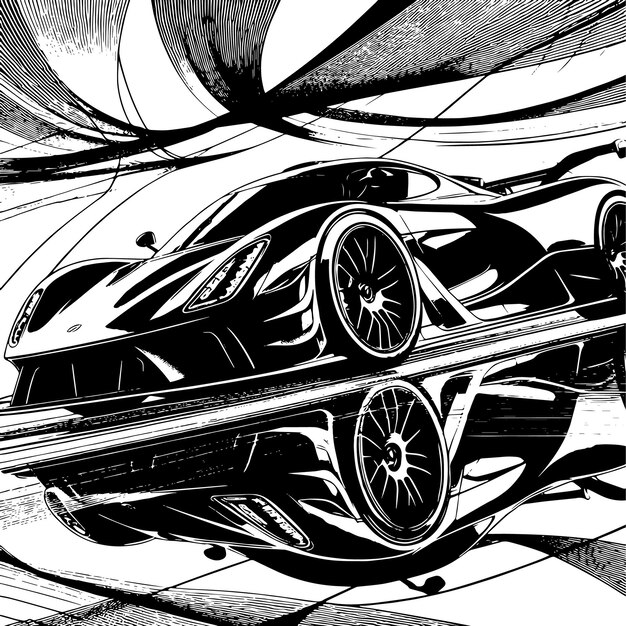 PSD black and white illustration of a hypercar sports car